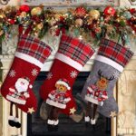 CACOE Chaussettes de Noël, 3 lot Sac Cadeau de Noël Cadeau de décoration Ours, élan, Père Noël Ornement Sac de Bonbons Bas de Décoration de Noel
