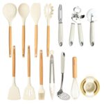 CAROTE Set de 16 Ustensiles de Cuisine Silicone Résistant à la Chaleur, Antiadhésive Anti-Rayures Cuisine Accessoires, Poignée anti-casse, Sans BPA, pour Toute la Famille
