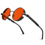 CGIDCGID E72 Lunettes de Soleil Homme Femme Ronde Polarisées Inspirées du Style Retro Steampunk