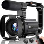 Caméra Vidéo 4K Caméscope 48MP UHD WiFi IR Vision Nocturne pour Vlogging YouTube 16X Zoom Numérique écran Tactile avec Microphone,Stabilisateur,Capuchon D'objectif, Télécommande,2 Piles