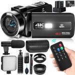 Caméra Vidéo Caméscope 4K avec Vision Nocturne | 48MP, 60FPS, Zoom Numérique 18X, Écran Rabattable, WiFi & Télécommande - Idéale pour Le Vlogging, Youtube, Diffusion en Direct & Tournage