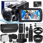 Caméscope 4K Caméra Vidéo Numérique Portable pour Vlogging et YouTube, Enregistrement UHD, Vision Nocturne et WiFi - Camescope avec Accessoires Inclus