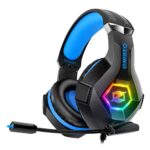 Casque Gaming PS4 Pro, Casque Xbox One Over-Ear RGB 7 Couleurs Transducteurs 50mm Stéréo Basse Micro Anti-Bruit Réglable Compatible PS5 Switch Xbox Series X & S