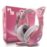 Casque de Jeu pour PC/PS4/PS5/Xbox One,Gaming Headphones avec Oreilles de Chat Rose,Casque Filaire avec 7.1 Surround Sound,Micro Rétractable à Réduction de Bruit Réglable