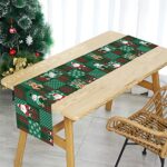 Chemin de Table de Noël Vert Buffle à Carreaux Merry Christmas Décoration de Table Père Noël - Bonhomme de Neige - Nappe - pour Commode - pour Salle à Manger - Cuisine Décoration de Table de Noël