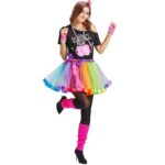 Churgigi Deguisement Annee 80 Femme et Enfant, Tenue Fluo Tutu Adulte Costume Année 80, Déguisement Année 80 90 Couple avec Accessoire Annees 80