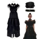 Churgigi Robe Mercredi Enfant Wednesday Dress Costume Famille Déguisement Mercredi Carnaval Cosplay Robe Wednesday Enfant et Femmes