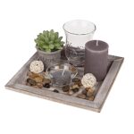 Coffret Plateau avec Bougie Chauffe-Plat gris 20 x 20 x 8 cm - OOTB