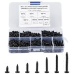 Colexy Kit D'assortiment De Vis Autotaraudeuses, 500 Pcs Vis Tête Ronde En Acier Au Carbone, Vis à Bois à Tête M3, Vis Combinées De Différentes Longueurs Pour Plancher En Bois Et Métal, Noir