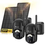 Ctronics 2K Caméra Surveillance WiFi Extérieur Solaire, 360°PTZ IP Caméra de Surveillance sans Fil sur Batterie 2304X1296P Vision Nocturne Couleur PIR Détection Humaine Audio Bidirectionnel IP66 2PCS