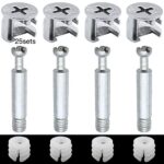 DXLing 25 Ensembles Meubles Connecteur Raccords de Came Connexion Raccords de Came Ø14.5mm Goujons à Visser Écrous Pré-insérés pour la Connexion de Panneaux D'armoires de Meubles