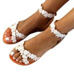 DasongffDasongff Bohème Florale Nu Pieds pour Femme de Mariee Dentelle Été Tongs Mode Semelle Confortable Sandales Gladiateur Plates Slip-on Flip Flops Casual Plage, Blanc D1, 36 EU