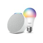 Découvrez Echo Pop | Blanc + TP-Link Tapo Ampoule LED Connectée Multicolore (E27), Fonctionne avec Alexa - Kit de démarrage Maison connectée
