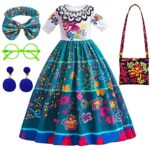 Déguisement Encanto Mirabel Robe, Encanto Fille Robe Mirabel Déguisement, Robe Princesse Mirabel avec Bagas, Verres, Bandeau et Boucles d'oreilles pour Enfants Anniversaire Noël Fête Carnaval Cosplay
