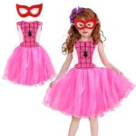 Deguisement Spider Enfant, Bobe de Princesse pour Filles Costume Spider Man Enfant Deguisement Hero Femme Ghost Spider Costume avec Masque Spider Enfant Deguisement Fille pour Halloween Carnaval