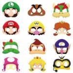 DeluishoMasque de Fête Anniversaire Super Mario, 12PCS Masque Enfant, Masques de Fête en Papier Cosplay Masques Accessoires Mario Fête Masques pour Halloween, Anniversaire, Noël