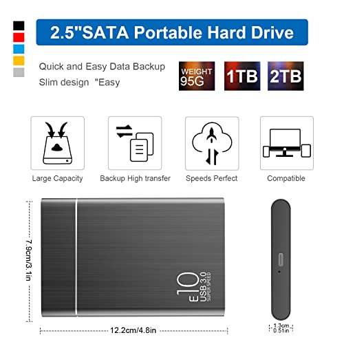 Disque Dur Externe 2to Type C USB3.0 Disque Dur Externe pour PC, Mac, Ordinateur de Bureaup, Ordinateur Portable, Wii U, Xbox(2to, Noir) – Image 2