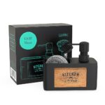 Distributeur Savon Cuisine Porte Eponge Noir - Liquide Soap Dispenser - Distributeur Produit Vaisselle -
