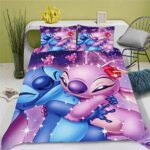 Doiicoon Literie Lilo et Stitch, Parure de lit Lilo & Stitch pour Adolescents Dessin animé Microfibre Impression 3D Housse de Couette et taie d'oreiller (4,135 x 200 cm)