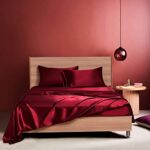 Drap Housse 160x200cm Vin Rouge Satin Bonnet 30 cm Microfibre Motif Parure Drap de lit Soie Drap-Housse 160 x 200cm Uni Lisse Respirant pour Matelas Épais,Grand Bonnet 160 x 200 x 30