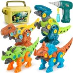 Dreamon Dinosaure Jouet Enfant Garcon 4 5 7 Ans, avec Boîte de Rangement Perceuse Électrique, DIY Construction Puzzle Jouet Cadeau pour Garçons Filles