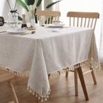 Dremisland Nappe Rectangulaire Anti Tache Nappe Lavable Couleur Unie Gland Nappe Oblongue Coton Lin Housse de Table pour Cuisine Table à Manger Décoration de Buffet (Beige, 140x140 cm)