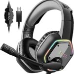 EKSA Casque Gaming, Casque Gamer USB avec Son Surround 7.1, Casque ps4 avec Micro Antibruit et Lumière RVB, Casque Audio pour PC/PS4/PS5/Laptop, Argent