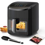 EUARY Friteuse sans Huile 7,5L Avec Fenêtre Visible,Air Fryer 1700W,Friteuse à Air Chaud avec 12 Programmes,Panneau tactile LED. Utilisation dans panier ou tiroir. Livre de recettes inclus.