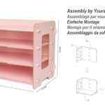 EXERZ Organiseur De Fichiers En Bois 4 Niveaux Pour Rangement De Bureau, Fournitures, Devoirs D'étudiant, Travail Scolaire, Cahier, Lettres Et Magazines, Stationnaire, Décoration Bricolage (Rose)