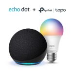Echo Dot (5e génération, modèle 2022), Anthracite + TP-Link Tapo Ampoule LED Connectée Multicolore (E27), Fonctionne avec Alexa - Kit de démarrage Maison connectée