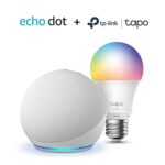 Echo Dot (5e génération, modèle 2022), Blanc + TP-Link Tapo Ampoule LED Connectée Multicolore (E27), Fonctionne avec Alexa - Kit de démarrage Maison connectée