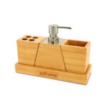 Edihome, Accessoire Salle de Bain Bois, Accessoire, 4 Pieces en Bambou, 1x Support, 1x Verre à Dents, 1x Porte-Brosse à Dents, 1x Distributeur de Savon