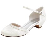 ElegantparkHC1620 Femme Escarpins Dendelle Bride Cheville Fermé Toe Talon Bas Chaussures de Mariée Mariage