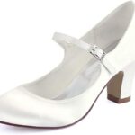 ElegantparkHC1801 Femmes Mary Jane Bout fermé Talon Haut Bloc Escarpins Boucle Satin Chaussures de mariée de Mariage