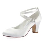 ElegantparkHC1808 Femme Bout fermé Traverser la Cheville Talon Haut Bloc Escarpins Boucle Satin Chaussures de mariée de Mariage