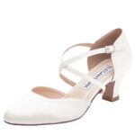 ElegantparkHC1921 Femme Sangle croisée Bloquer Les Talons Bas Escarpins Satin Bout fermé Chaussures de mariée de Mariage