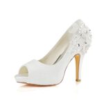 Emily BridalChaussures de Mariage Chaussures de Mariage en Dentelle Chaussures de mariée à Talons Hauts en Dentelle Peep Toe