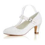 Emily BridalChaussures de Mariage en Soie Vintage Round Toe Mary Jane Chaussures de mariée Ivoire Invitation de Mariage Chaussures