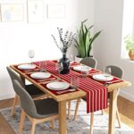 Encasa Homes Ensemble de Salle à Manger (6 Sets de Table + 1 Chemin de Table) Roma Rouge | Coton côtelé Fin | Couleurs et Motifs Modernes, Utilisation à la Maison, Restaurants et hôtels - Lavable