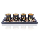 Ensemble de bougeoirs, Comprend 4 Tasses en Verre, des Pierres Naturelles et Un Plateau en Bois pour Les décorations de Table (Home)