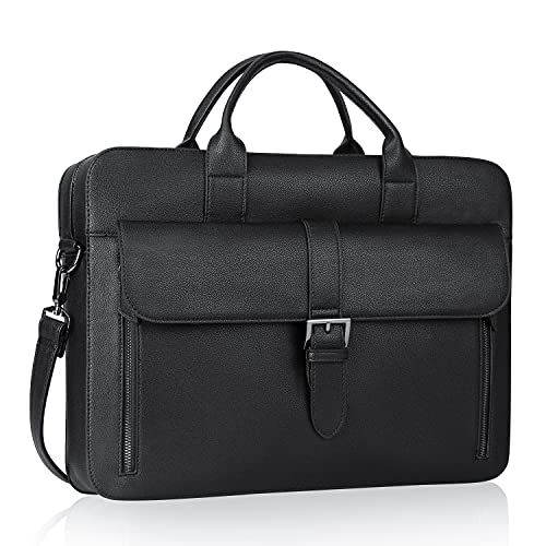 Estarer Mallette en cuir pour homme de 15,6 pouces pour ordinateur portable, sac à bandoulière pour le travail, le bureau, cadeaux pour lui, Noir , Mallette