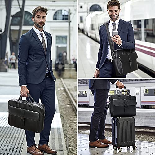 Estarer Mallette en cuir pour homme de 15,6 pouces pour ordinateur portable, sac à bandoulière pour le travail, le bureau, cadeaux pour lui, Noir , Mallette – Image 2