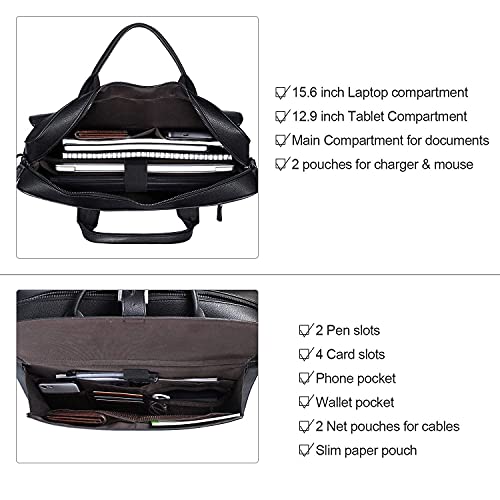 Estarer Mallette en cuir pour homme de 15,6 pouces pour ordinateur portable, sac à bandoulière pour le travail, le bureau, cadeaux pour lui, Noir , Mallette – Image 4