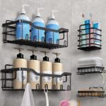Etagère Douche sans Percage, 5 PCS Etagere Rangement, Accessoire de Salle de Bain en Acier Inoxydable 304, Rangement Douche Noir