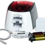 Evolis Badgy Imprimante Badgy200 + 1 Ruban Couleur 100 Impressions + 100 Cartes PVC épaisses + Logiciel Badge Studio+, Rouge