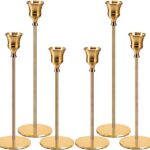 FAMKEEP Chandelier Bougeoir Dorés 6 Pcs, Bougeoirs Vintage Modernes Ensemble,Chandelier de Mariage,Or Bougeoirs Porte-Bougies pour Salle À Manger Salon d'anniversaire Décor À Maison