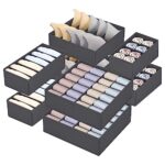 FAMKEEP Lot de 8 Organisateur sous Vetement Pliable, 24/8/6 Compartiments Organisateur de Tiroir Non-tissé, Rangement Soutien Gorge, Culotte, Chaussette, Cravate, Gris Foncé