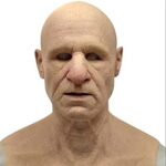 FEIYTDRéaliste Halloween Masque Blanc Cheveux Vieil Homme Masque Creepy Halloween Costume Masque Effrayant Mascarade Partie Masque avec Sourcils Barbe et Cheveux