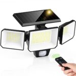 FOMYHEARD Lampe Solaire Exterieur Detecteur de Mouvement, 229 LEDs Lumiere avec Télécommande, Eclairage Angle 270° Tête Pivotante, 3 Modes IP65 Étanche Projecteur pour Jardin