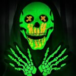 FORMIZONMasque d'Halloween, 3D Masque de Crâne Fluorescent, Masque Tete de Mort avec Squelette Gants Lumineux, Halloween Masque d'horreur Cosplay accessoire pour Adulte Enfant